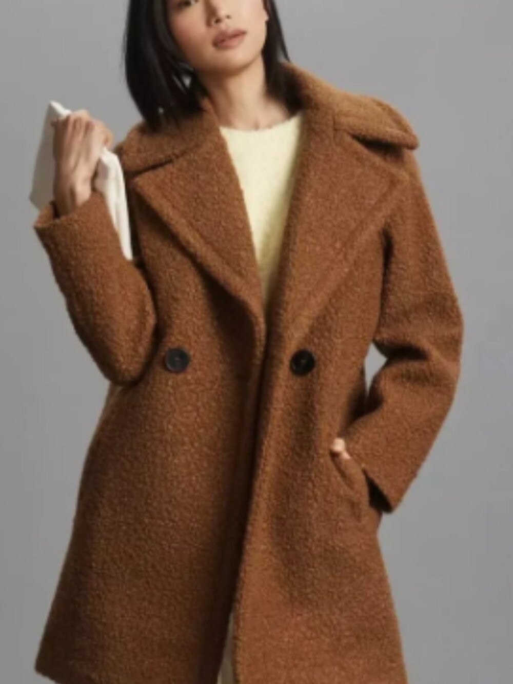 NVLT  Brown Bouclé Teddy Pea Coat XL